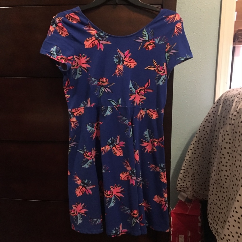 Blue dress with plant prints